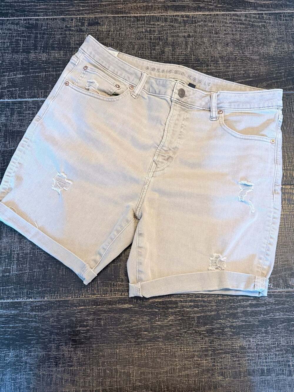 American Eagle Denim Shorts Cuffed Distressed Grey